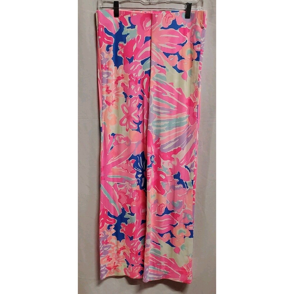 Lilly Pulitzer Georgia May pink blue tropical Palazzo yoga lounge beach pants S